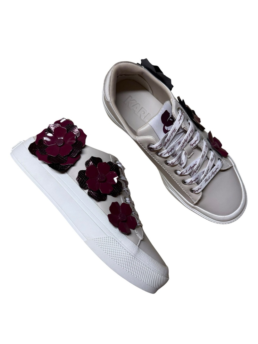 Karl Lagerfeld Paris Floral Applique’ Platform Sneakers Chunky Lace-Up US Size 7